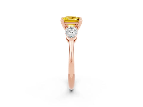 Rose gold Three-Stone Princess Cut Yellow Sapphire Ring with Pear Side Stones and Four-Prong Setting_26