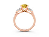 Rose gold Three-Stone Princess Cut Yellow Sapphire Ring with Pear Side Stones and Four-Prong Setting_27