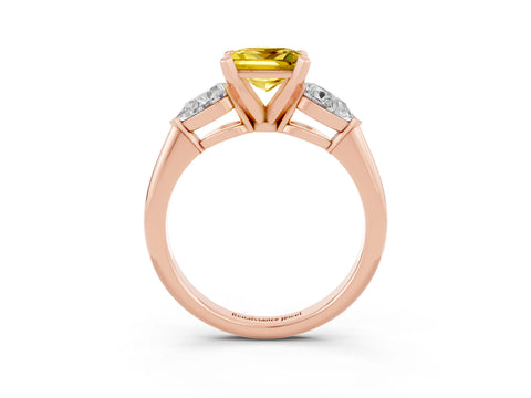 Rose gold Three-Stone Princess Cut Yellow Sapphire Ring with Pear Side Stones and Four-Prong Setting_27