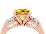 Rose gold Three-Stone Princess Cut Yellow Sapphire Ring with Pear Side Stones and Four-Prong Setting_28