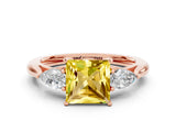 Rose gold Three-Stone Princess Cut Yellow Sapphire Ring with Pear  Side Stones in Four-Prong Setting_12