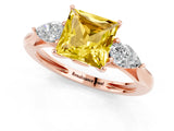 Rose gold Three-Stone Princess Cut Yellow Sapphire Ring with Pear  Side Stones in Four-Prong Setting_13