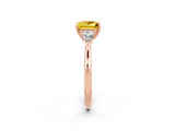 Rose gold Three-Stone Princess Cut Yellow Sapphire Ring with Pear  Side Stones in Four-Prong Setting_14