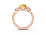 Rose gold Three-Stone Princess Cut Yellow Sapphire Ring with Pear  Side Stones in Four-Prong Setting_15