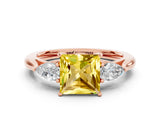 Rose gold Three-Stone Princess Cut Yellow Sapphire Ring with Pear  Side Stones in Four-Prong Setting_36