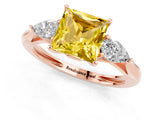 Rose gold Three-Stone Princess Cut Yellow Sapphire Ring with Pear  Side Stones in Four-Prong Setting_37