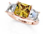 Rose gold Three-Stone Princess Cut Yellow Sapphire Ring with Round  Pavé Band and Prong Setting_13