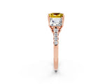 Rose gold Three-Stone Princess Cut Yellow Sapphire Ring with Round  Pavé Band and Prong Setting_14