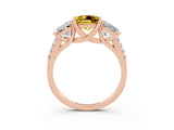 Rose gold Three-Stone Princess Cut Yellow Sapphire Ring with Round  Pavé Band and Prong Setting_15