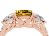 Rose gold Three-Stone Princess Cut Yellow Sapphire Ring with Round  Pavé Band and Prong Setting_16
