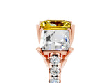 Rose gold Three-Stone Princess Cut Yellow Sapphire Ring with Round  Pavé Band and Prong Setting_17