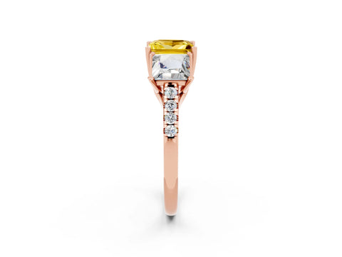 Rose gold Three-Stone Princess Cut Yellow Sapphire Ring with Round  Pavé Band and Prong Setting_50