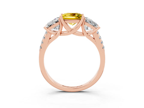 Rose gold Three-Stone Princess Cut Yellow Sapphire Ring with Round  Pavé Band and Prong Setting_51