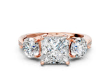 Rose gold Three-Stone Princess Diamond Channel Set Engagement Ring with Prong Setting_15