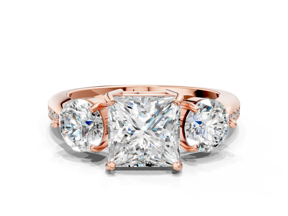 Rose gold Three-Stone Princess Diamond Channel Set Engagement Ring with Prong Setting_3
