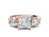 Rose gold Three-Stone Princess Diamond Channel Set Engagement Ring with Prong Setting_3
