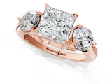 Rose gold Three-Stone Princess Diamond Channel Set Engagement Ring with Prong Setting_4