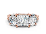 Rose gold Three-Stone Princess Diamond Milgrain Pave Band with Prong Setting 1