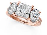 Rose gold Three-Stone Princess Diamond Milgrain Pave Band with Prong Setting 2