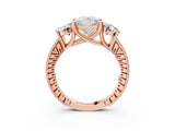 Rose gold Three-Stone Princess Diamond Milgrain Pave Band with Prong Setting 4