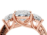 Rose gold Three-Stone Princess Diamond Milgrain Pave Band with Prong Setting 5