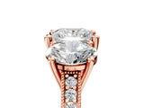 Rose gold Three-Stone Princess Diamond Milgrain Pave Band with Prong Setting