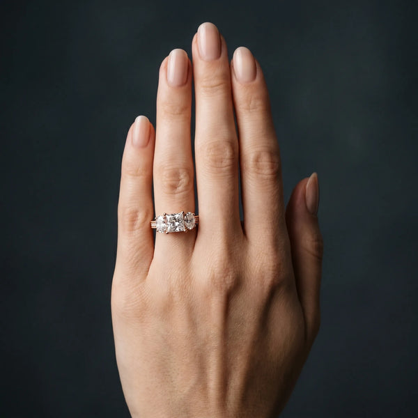 Rose gold Three-Stone Princess Diamond Milgrain Pave Band with Prong Setting