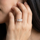 Rose gold Three-Stone Princess Diamond Milgrain Pave Band with Prong Setting_14