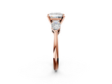 Rose gold Three-Stone Princess Diamond Ring with Pear Side Stones in Four-Prong Setting_86