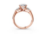 Rose gold Three-Stone Princess Diamond Ring with Pear Side Stones in Four-Prong Setting_87