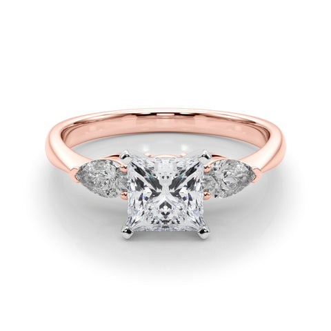 Rose gold Three-Stone Princess Diamond Ring with Pear Side Stones on a Platinum Band with Four-Prong Setting 1
