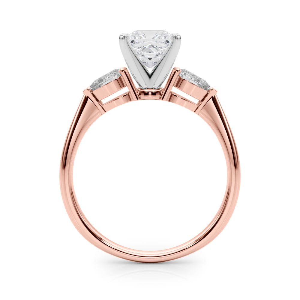 Rose gold Three-Stone Princess Diamond Ring with Pear Side Stones on a Platinum Band with Four-Prong Setting 2