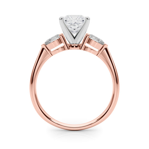Rose gold Three-Stone Princess Diamond Ring with Pear Side Stones on a Platinum Band with Four-Prong Setting 2