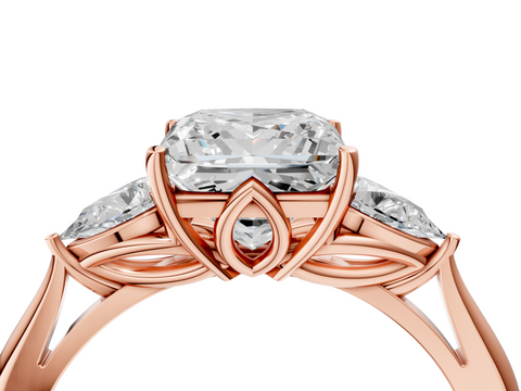 Rose gold Three-Stone Princess Diamond Solitaire Ring with Pear Side Stones and Four-Prong Setting_64