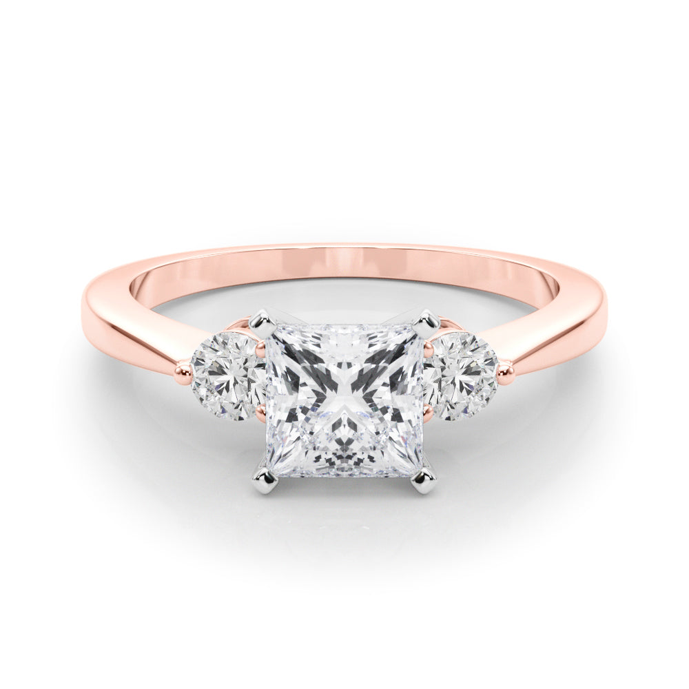 Rose gold Three-Stone Princess Solitaire Ring with Tapered Band and Four-Prong Setting 1