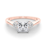 Rose gold Three-Stone Princess Solitaire Ring with Tapered Band and Four-Prong Setting 1