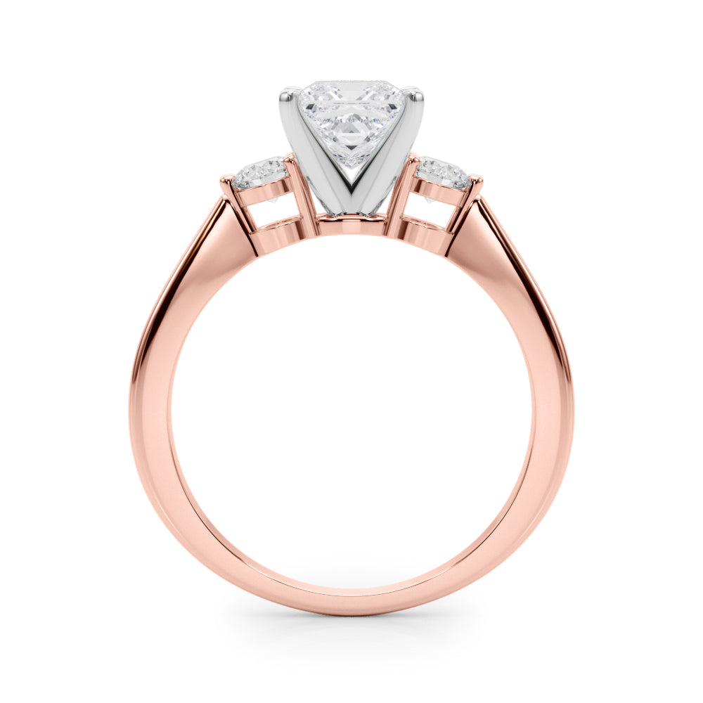 Rose gold Three-Stone Princess Solitaire Ring with Tapered Band and Four-Prong Setting 2