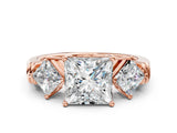 Rose gold Three-Stone Princess and Princess Cut Diamond Ring with Channel Band and Four-Prong Setting_16