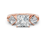 Rose gold Three-Stone Princess and Princess Cut Diamond Ring with Channel Band and Four-Prong Setting_28