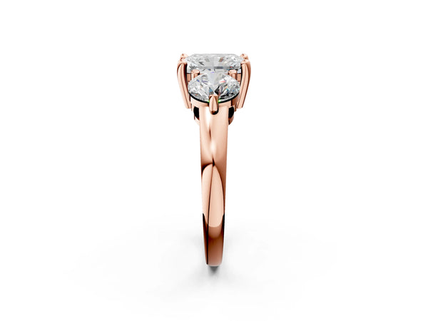 Rose Gold Radiant Cut Three Stone Engagement Ring Setting with Open Prong Baskets