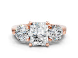 Rose gold Three-Stone Radiant Brilliant Cut Solitaire Ring with Prong Setting on a Classic Band