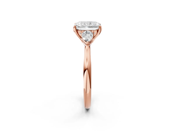 Rose gold Three-Stone Radiant Cut Brilliant Diamond Solitaire Ring with Tapered Band and Four-Prong Setting