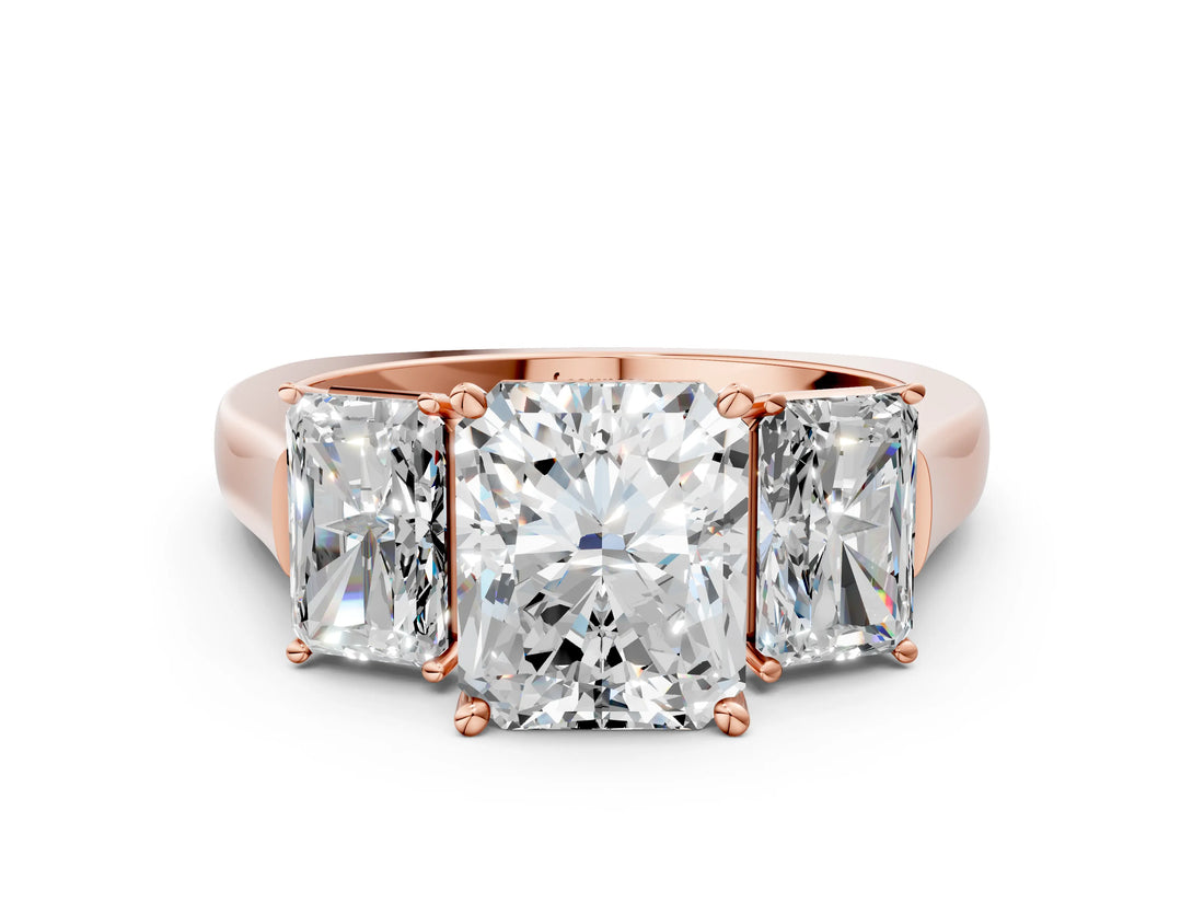 Rose gold Three-Stone Radiant Cut Brilliant Diamond Trellis Ring with Comfort Fit Band_3