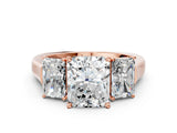 Rose gold Three-Stone Radiant Cut Brilliant Diamond Trellis Ring with Comfort Fit Band_3