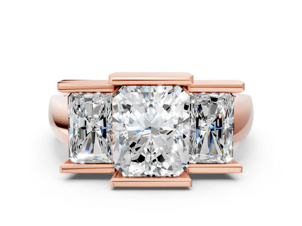 Rose gold Three Stone Radiant Cut Cut Channel Set Diamond Ring