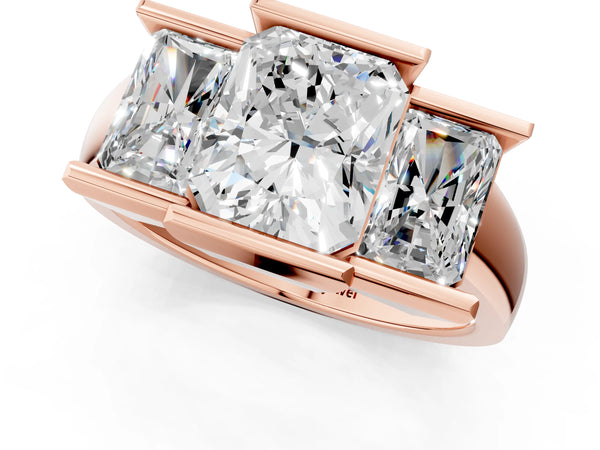 Rose gold Three Stone Radiant Cut Cut Channel Set Diamond Ring
