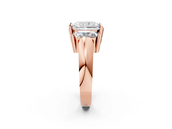 Rose gold Three Stone Radiant Cut Cut Channel Set Diamond Ring