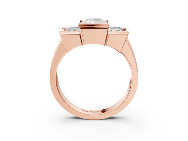 Rose gold Three Stone Radiant Cut Cut Channel Set Diamond Ring