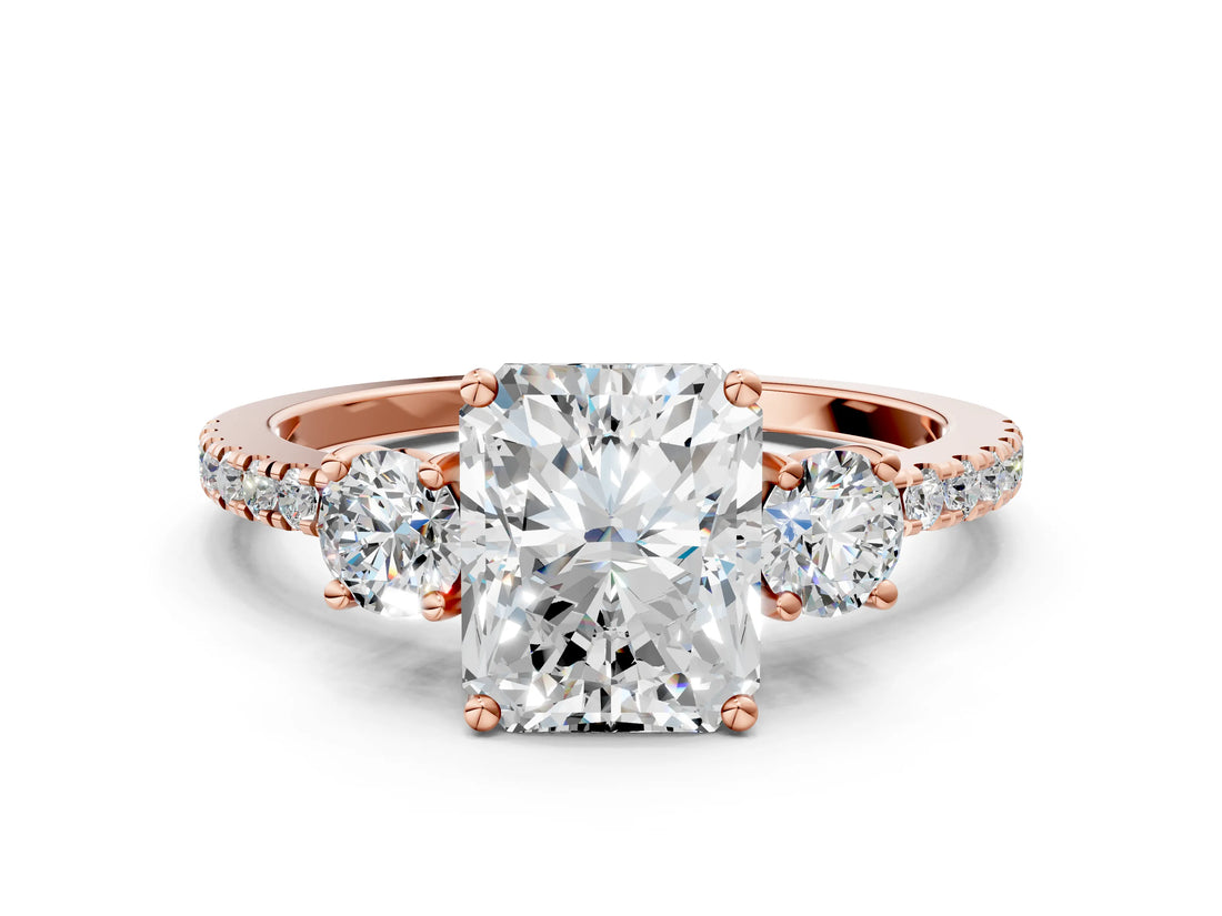Rose gold Three-Stone Radiant Cut Cut Diamond Pavé Band with Prong Setting_27