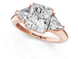 Rose gold Three-Stone Radiant Cut Cut Diamond Ring with Trillion Side Stones and Four-Prong Setting_4